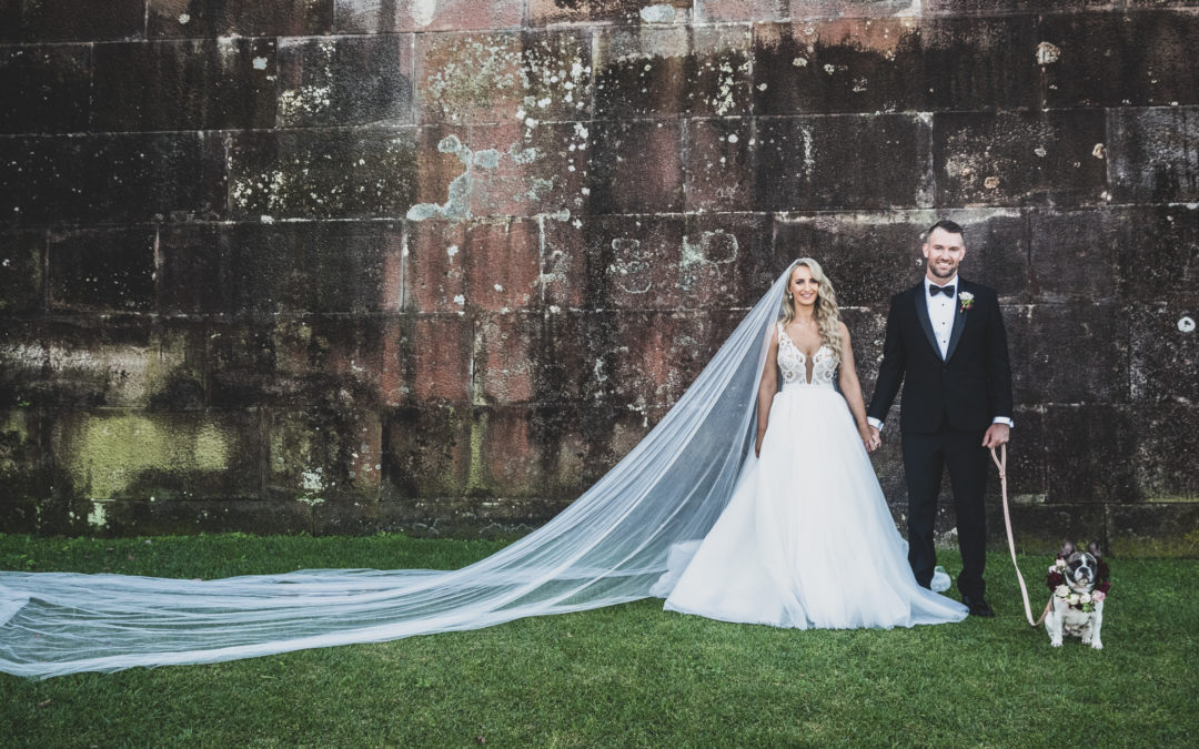 Bride and groom and their pup